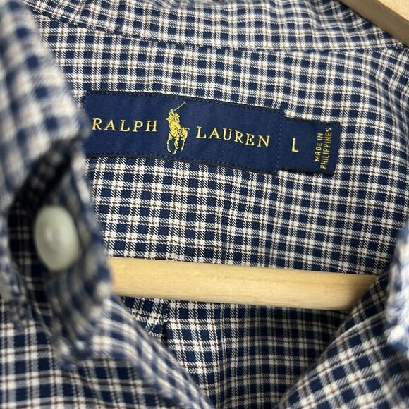 Vintage Ralph Lauren Blue Plaid Cotton Button Up Large - Picture 5 of 7